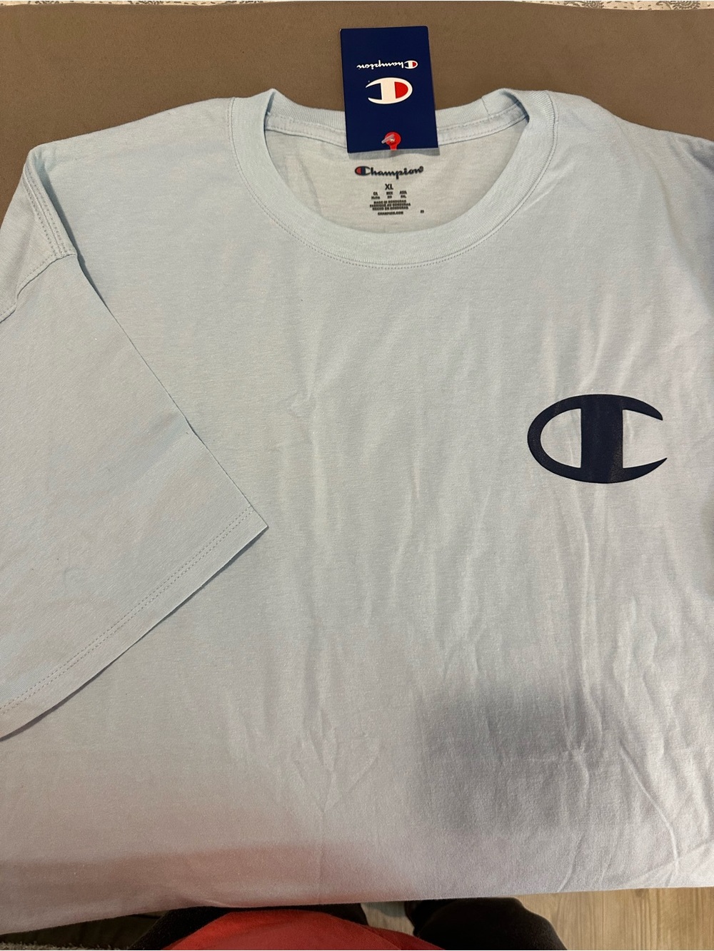 Champion Light Blue Short Sleeve Tee with Navy Logo